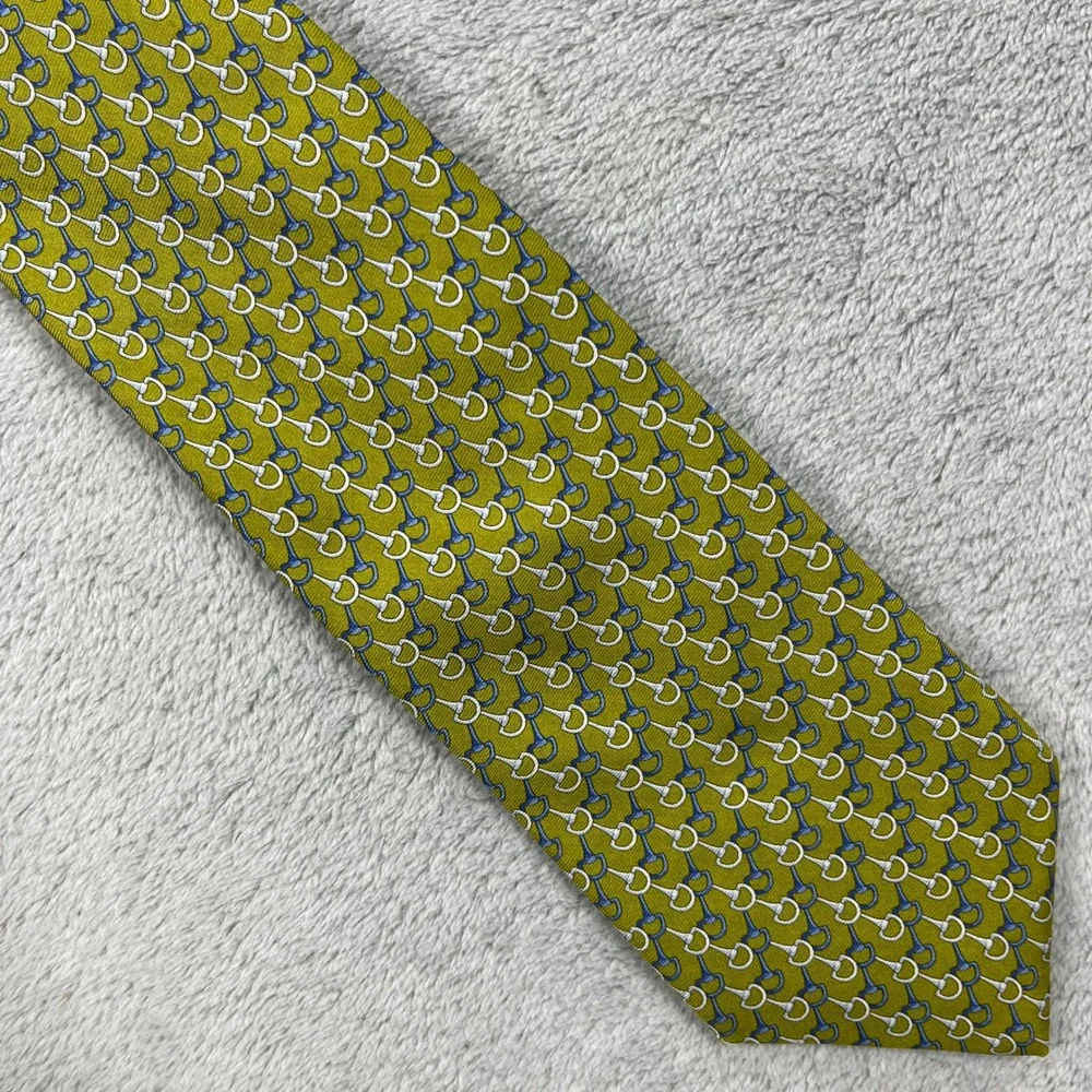 Brooks Brothers Necktie Mens OS Green Horsebit Print Pure Silk Made in USA